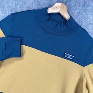L.L.Bean Sweatshirt Womens Medium Blue Yellow Colorblock Mock Neck Tunic Zip